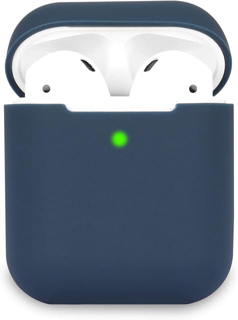 Airpods Case Cover Compatible with AirPods 2, KOKOKA Silicone Shockproof Airpods Case Cover Front LED Visible Support Wireless Charging, Deep Blue