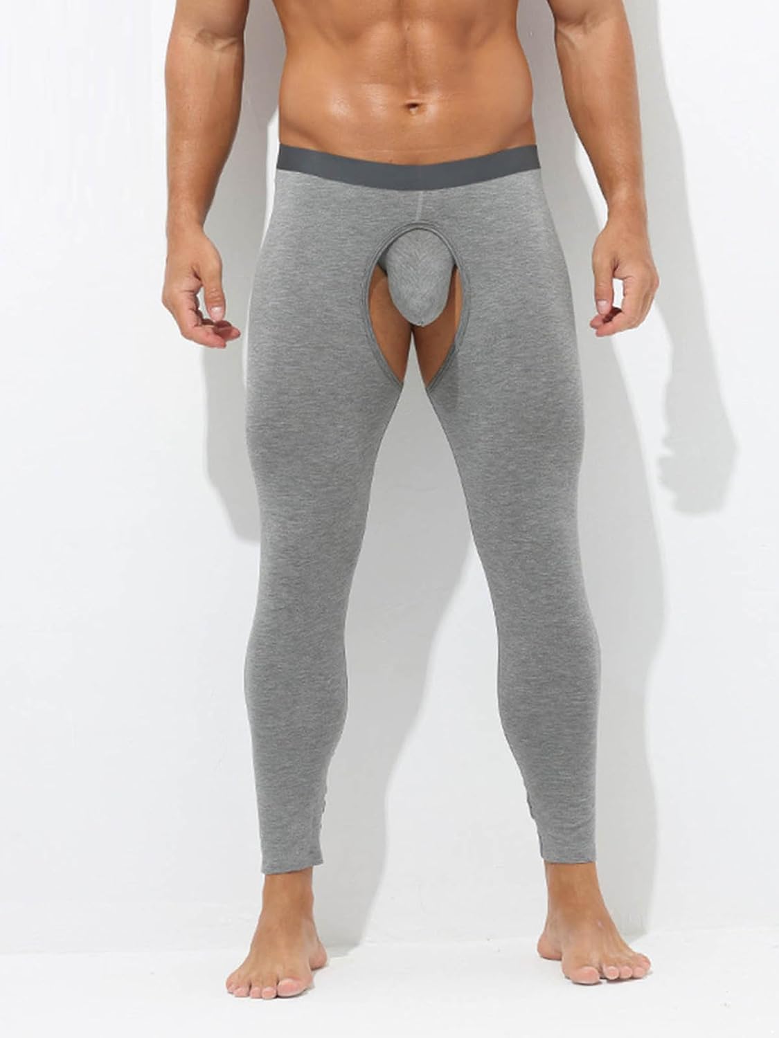 Men Cutout Crotch Leggings Athletic Thermal Underwear Bottom Sports Base Layer Yoga Pants