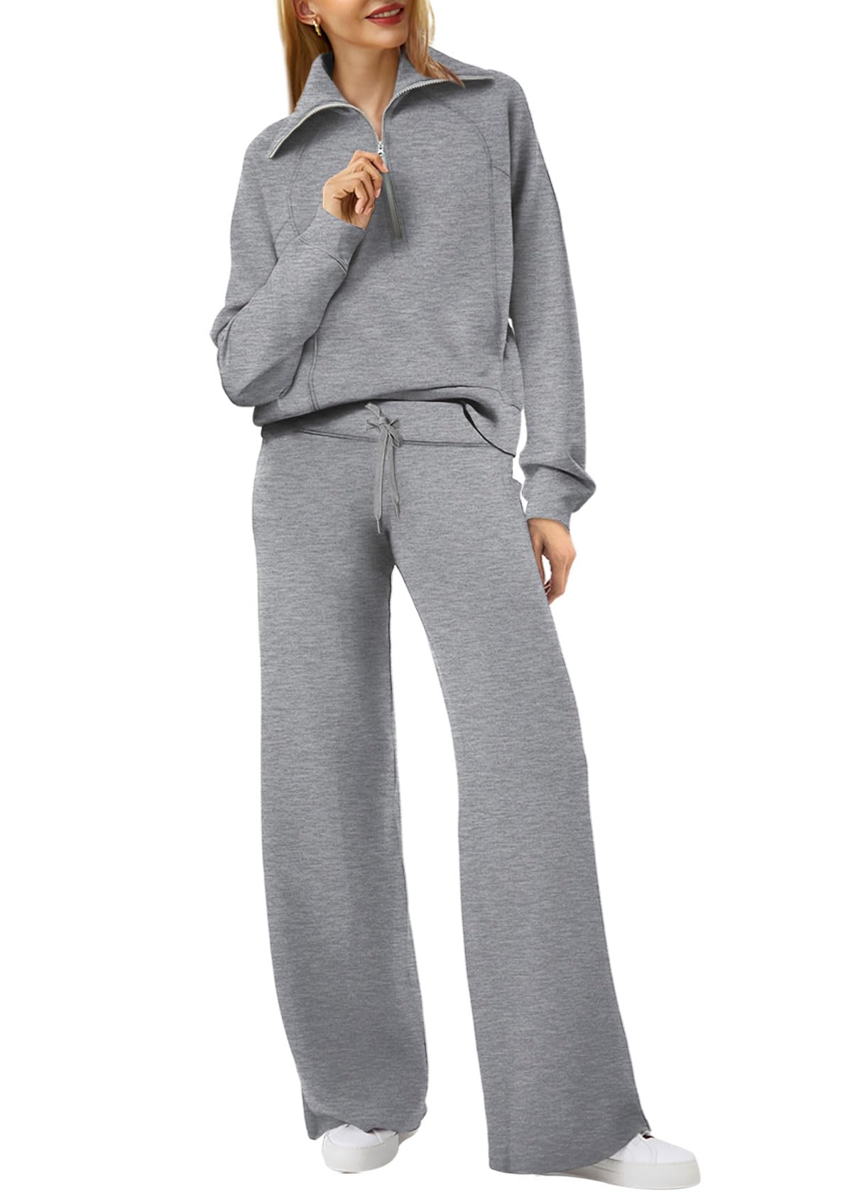 XIEERDUO Lounge Sets For Women 2023 Oversized Half Zip Sweatshirt And Wide Leg Sweatpant 2 Piece Outfits Sweatsuit Tracksuit
