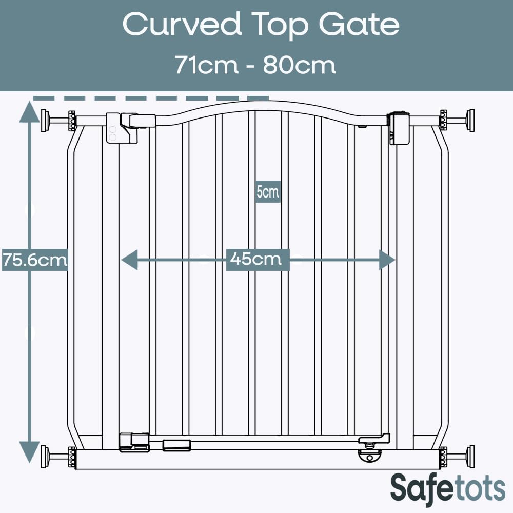 Safetots Curved Top Safety Gate, 71cm - 80cm, Matt White, Pressure Fit Stair Gate, Baby Gate for Doors Hallways and Spaces, Safety Barrier, Easy Installation - 4