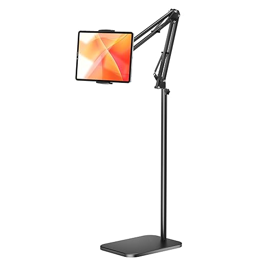 Tablet Floor Stand with 4.5LB Heavy Metal Base,Overhead Bed Phone Stand Angle Height Adjustable Holder, Universal Phone Mount for iPad iPhone Pro Air Mini, Samsung Tab, Kindle, E-Readers...