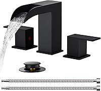 FORIOUS Matte Black 3-Hole Widespread Bathroom Faucet with Waterfall Spout, Pop-Up Drain & Supply Lines - Easy DIY Install