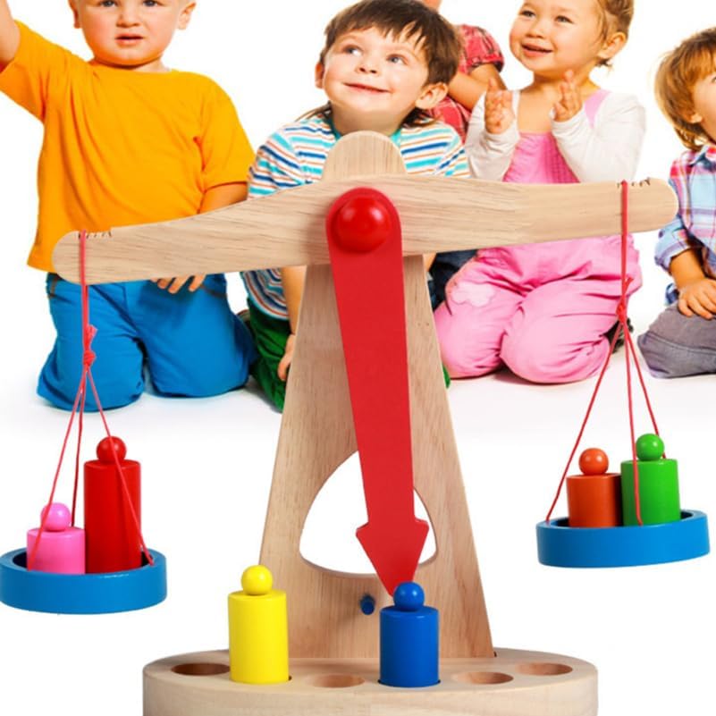 ibasenice Educational Toy Balance Scale for Kids Wooden Montessori Scale for Classroom Learning and Preschool Measurement 8.7 X 3.7 X 6.7 Inches