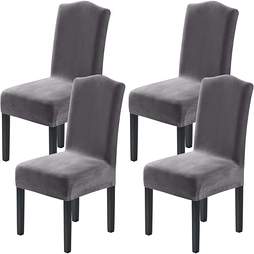 Miniatura 37 de H.VERSAILTEX Juego de 4 fundas elásticas para sillas de comedor, fundas protectoras para sillas Parson, tela de terciopelo sólido suave y gruesa