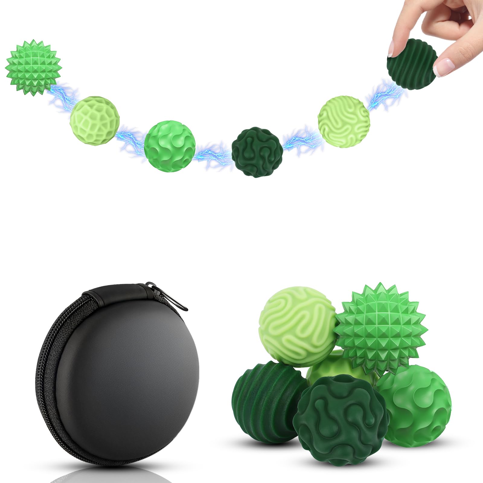 6 Stück Magnetische Sensorik Spielzeug Magnetic Fidget Toys Anti-Stress Entspannung Spielzeug mit Silikonhülle Magnetkugeln Stressball aus Silikon Anziehungskraft für Angst Partys(Grün)