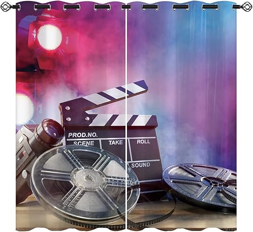 Miniatura 14 de Cortinas opacas de cine para niñas y niños, decoración del hogar, cámara retro, cinematografía, película, ojales, aislamiento térmico, cortinas de