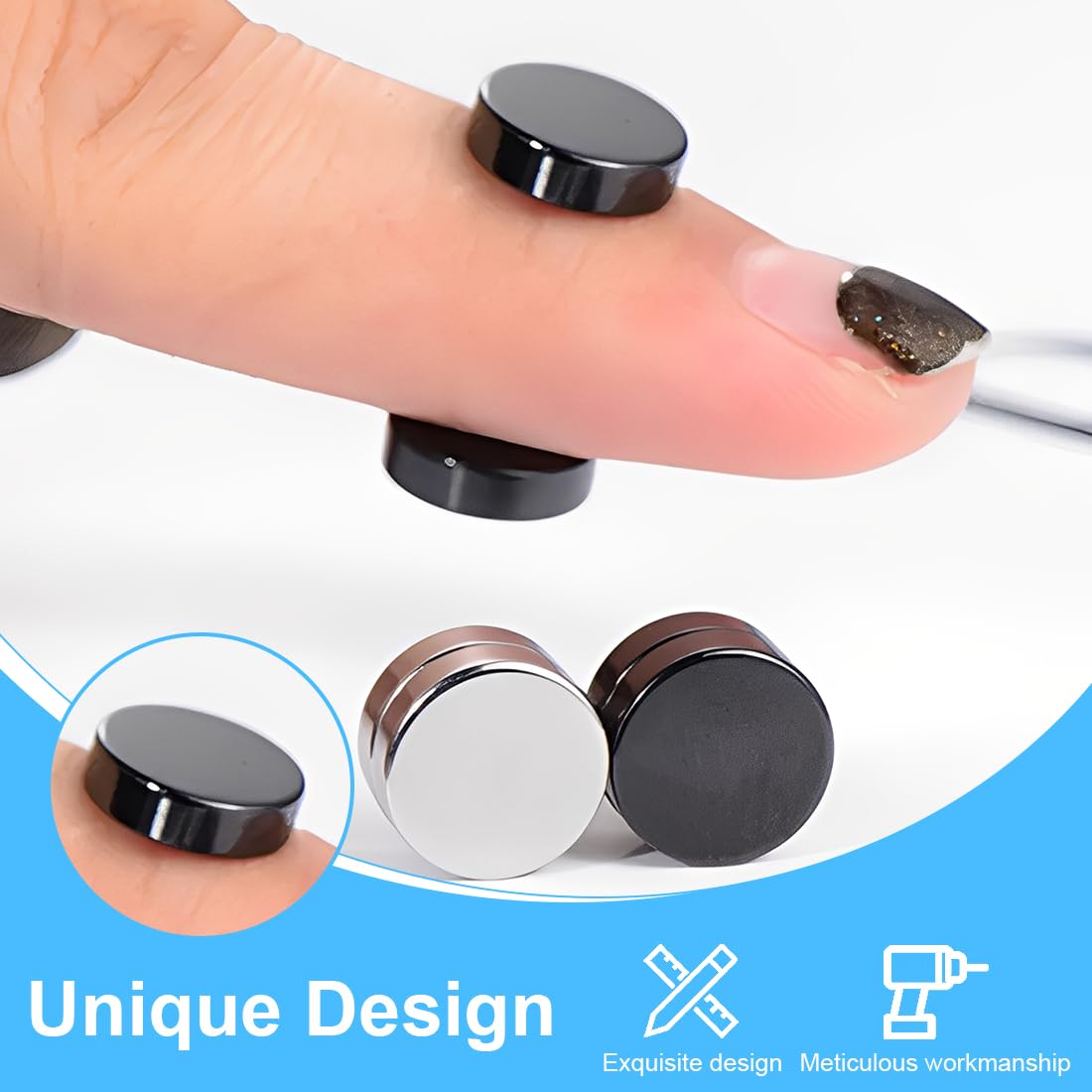 4 Paia Orecchini magnetici uomo, Clip per orecchini in zircone orecchini senza buco uomo 6mm
