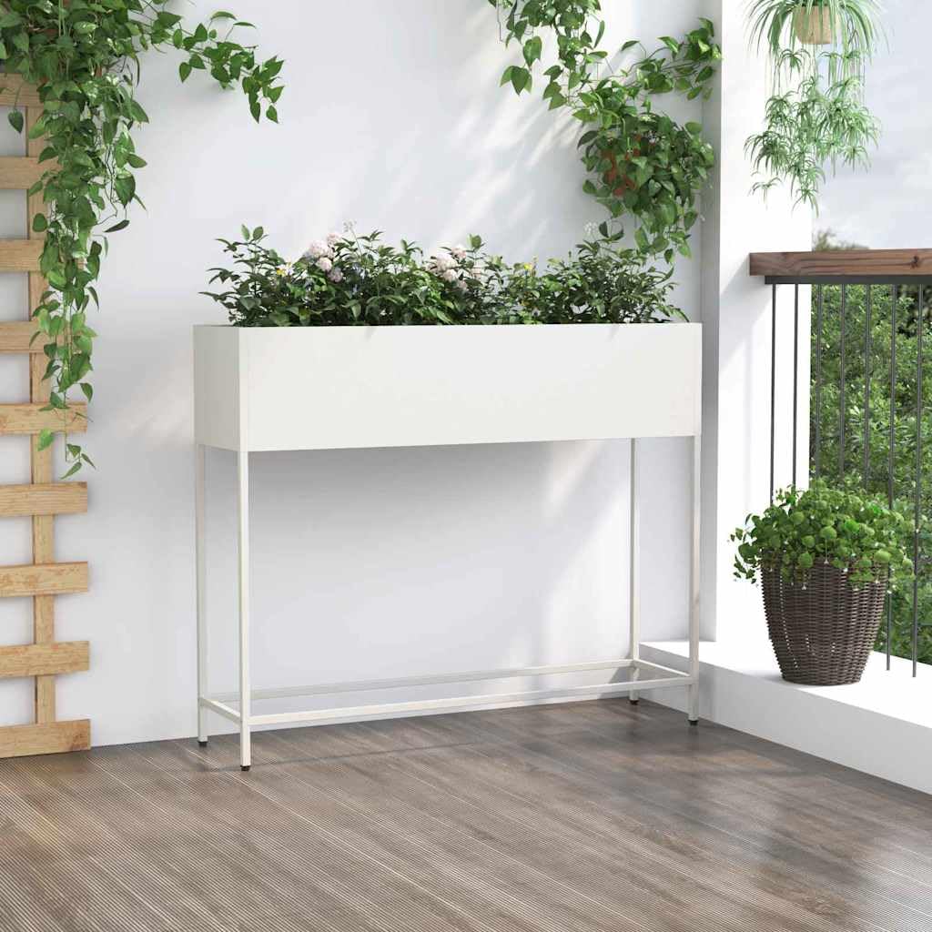 Podwyższona grządka ogrodowa, biała, 100 x 26 x 82 cm, stal, odporna na działanie promieni UV, warunków atmosferycznych, do ogrodu, na taras, balkon, na zewnątrz