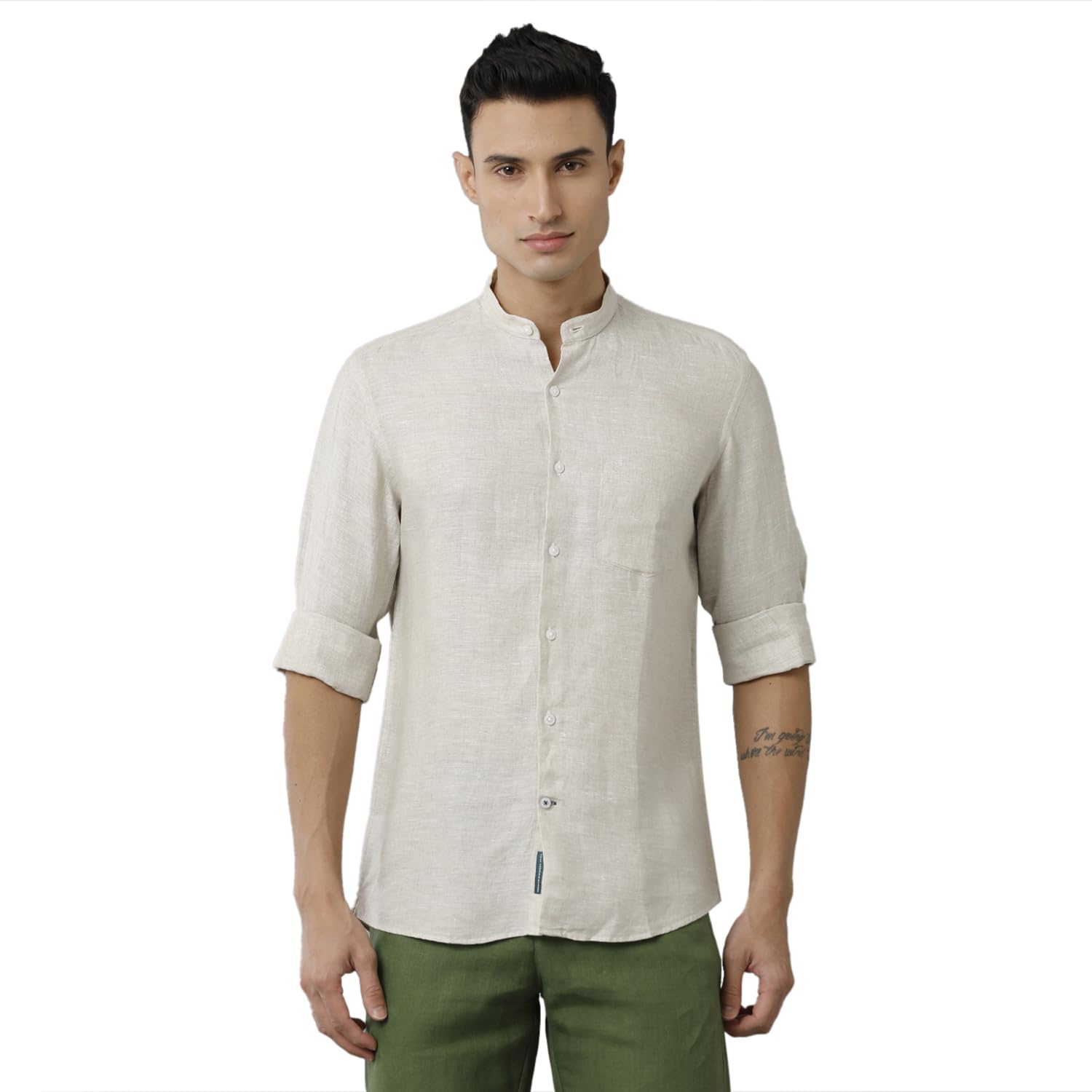 Linen ClubMen's Pure Linen Natural/Brown Solid Regular Fit Full Sleeve Casual Shirt