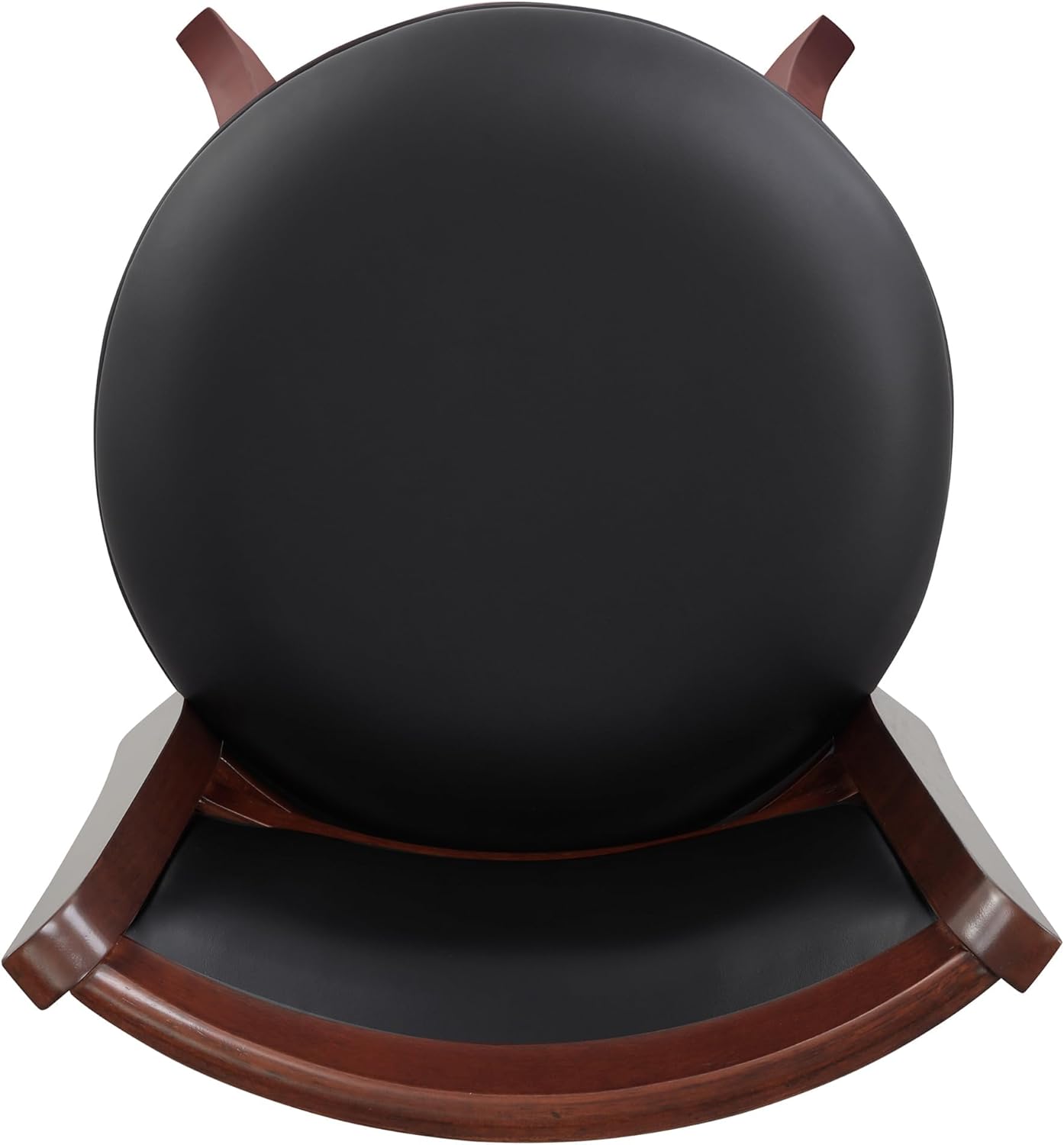 Pemberly Row Faux Leather Swivel Bar Stool, Dark Cherry Finish, Solid Wood Frame, 43 in Height, 360-Degree Swivel, Black Upholstery, Comfortable Footrest, Bar Height Design for Home Bar or Kitchen Use