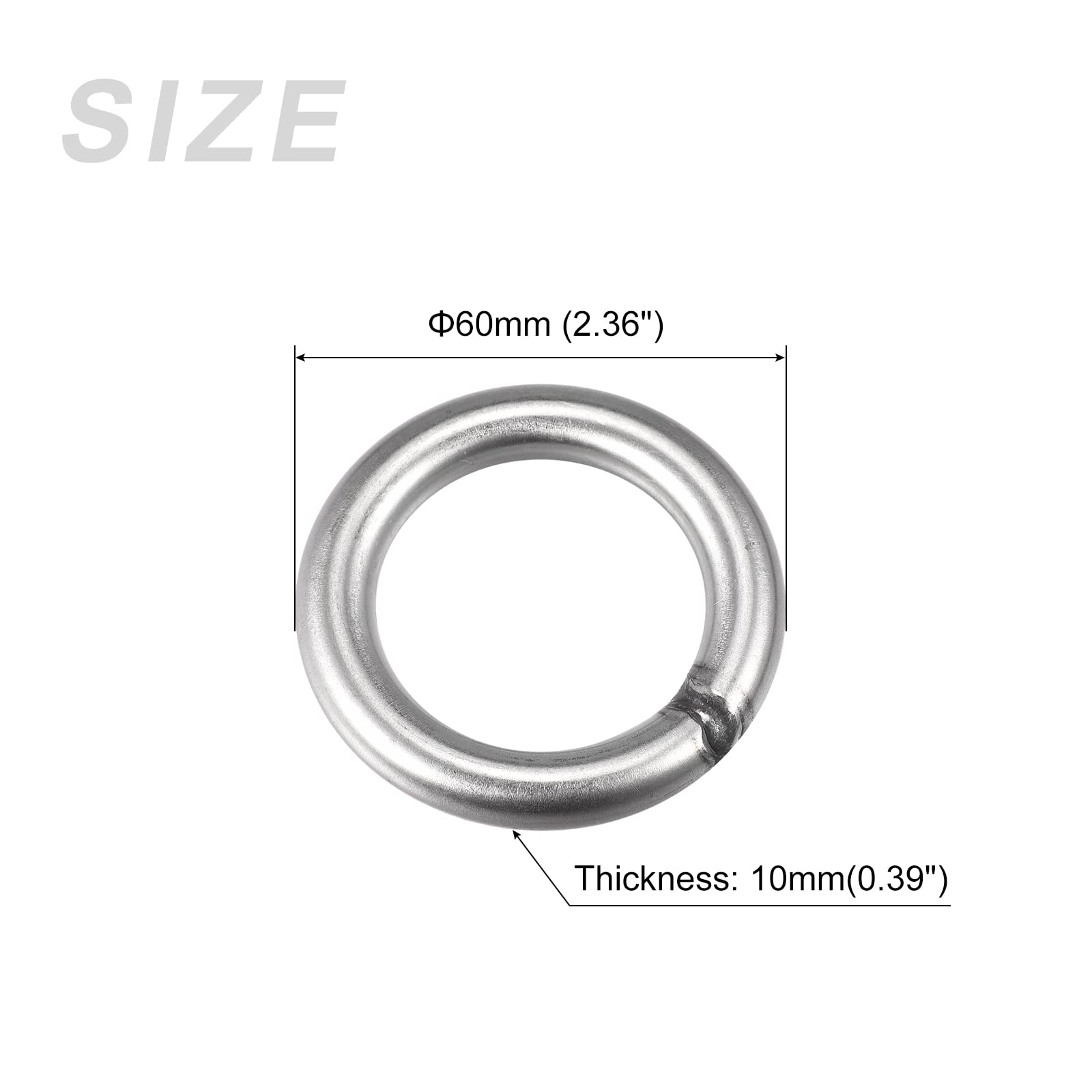 METALLIXITY 304 Inoxidable Acero O Anillos (60mm OD 10mm Grosor) 2uds, Soldado Redondo Anillo - para Colgantes Objetos