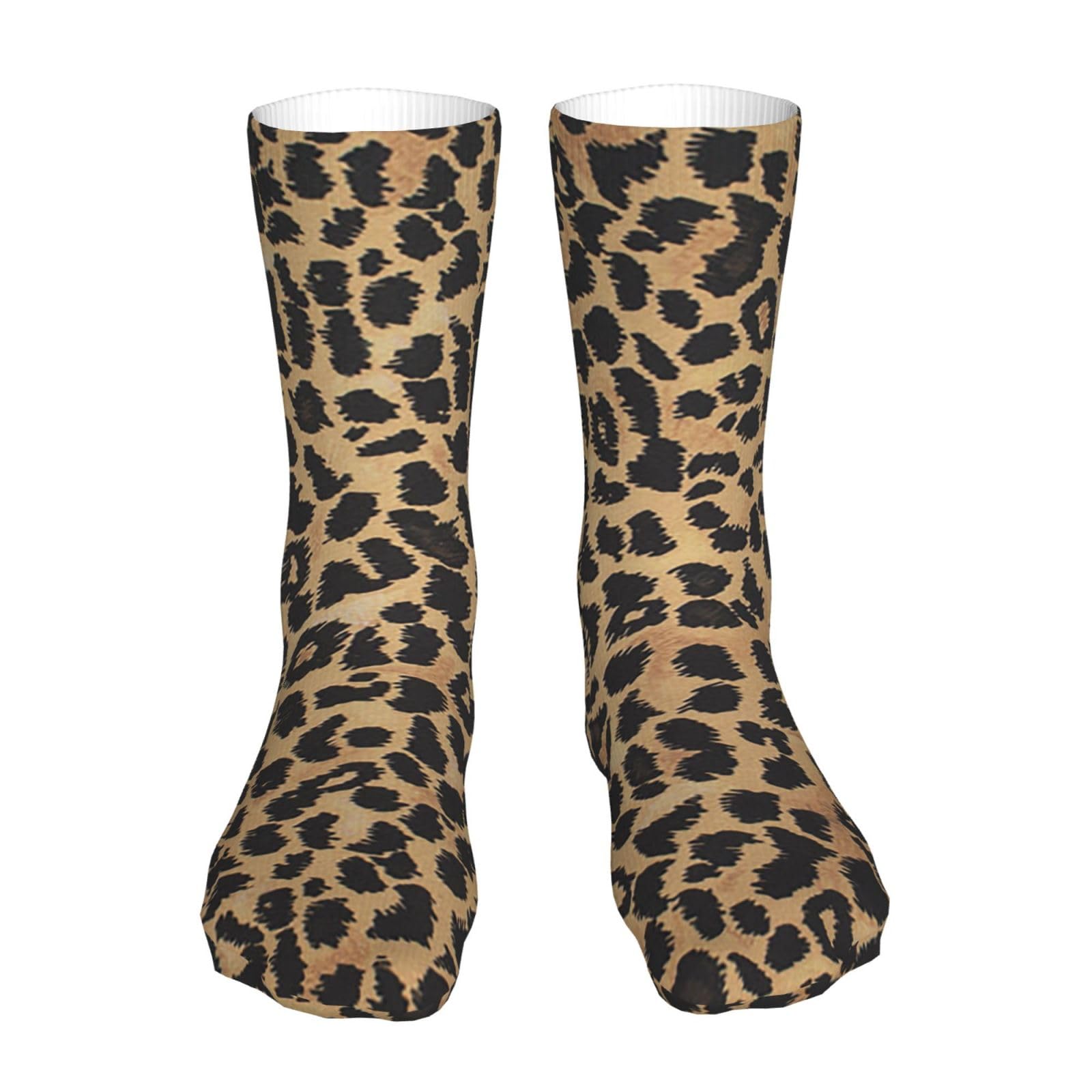 Qzxhhd Unisex Black Leopard Print Mid Tube Calf Socks Fashion Casual Sports Stockings For Man Women