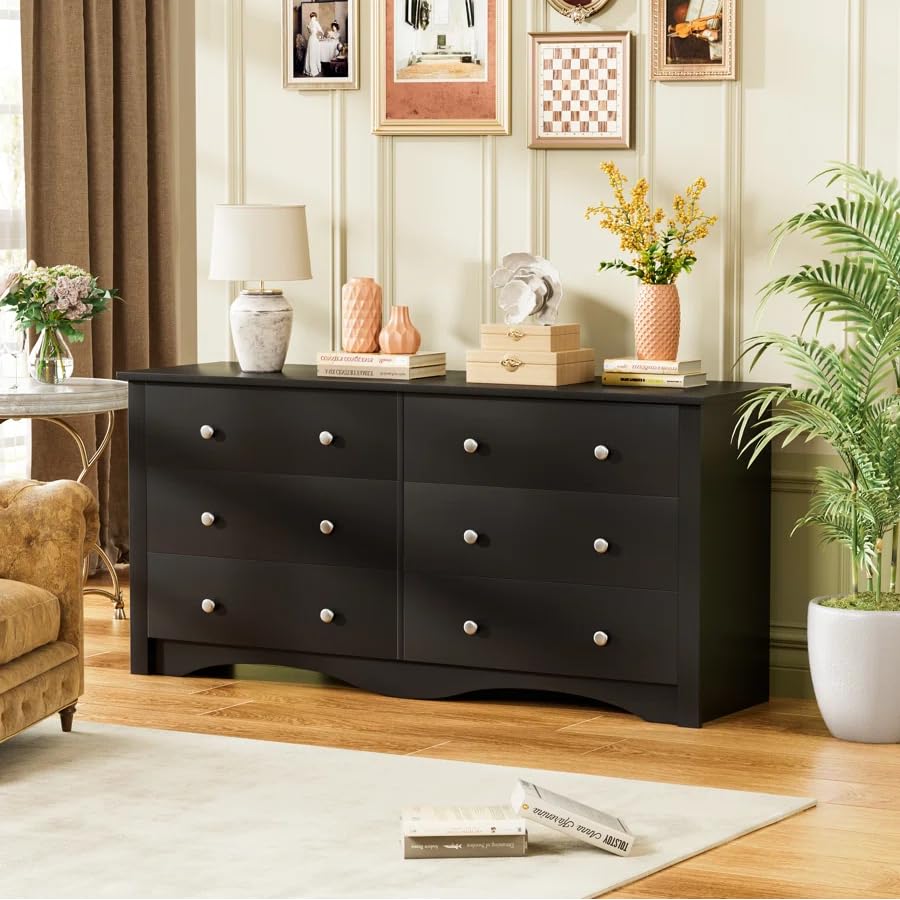Homall Black 6 Drawer Wood Dresser for Bedroom & Living Areas