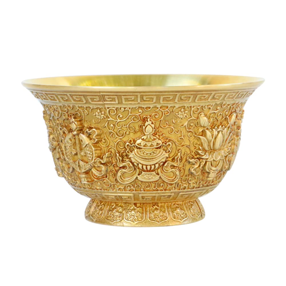 Carved Water Supply Bowl, Nepalese Handmade Pure Copper Eight Auspicious Religious Supplies, Decorative Ornaments for Foman Tea (Single),7CM