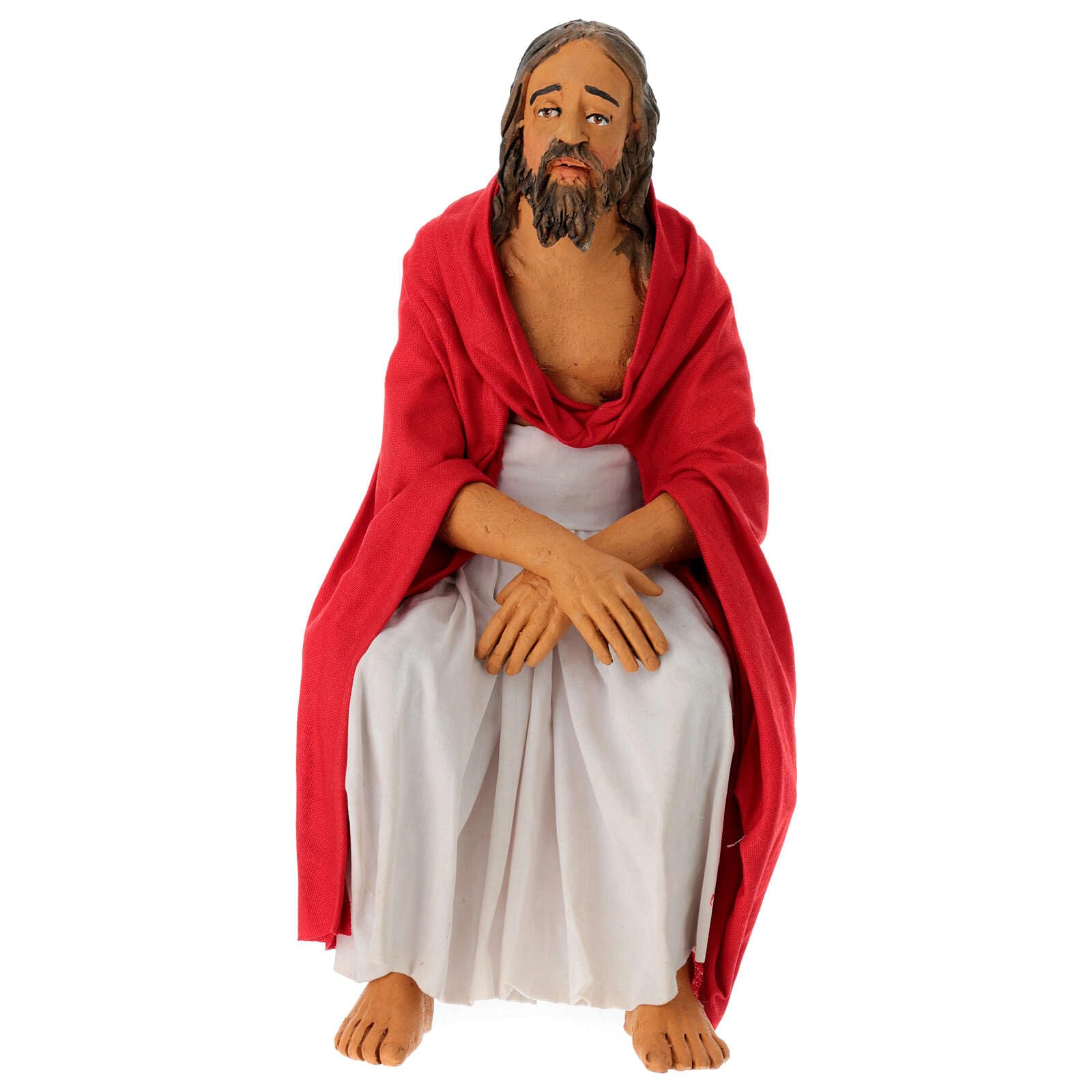 Jesus Sitting and Suffering for Terracotta Neapolitan Easter Creche of 30 cm
