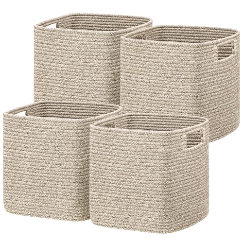 UBBCARE Storage Cubes 11 Inch, Cotton Rope Woven Baskets for Organizing, Cube Storage Bin for Baby Nursery, 4-Pack Square Toy Storage Baskets for...