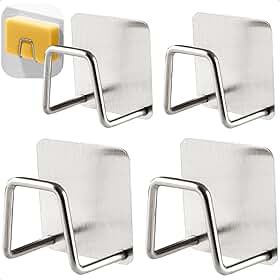 Kit 4 Gancho Adesivo Inox Para Parede, Suportes Multiuso Sem Furos Resistente Cozinha Banheiro Porta Toalha Utensílios Cabide Organizador Pia