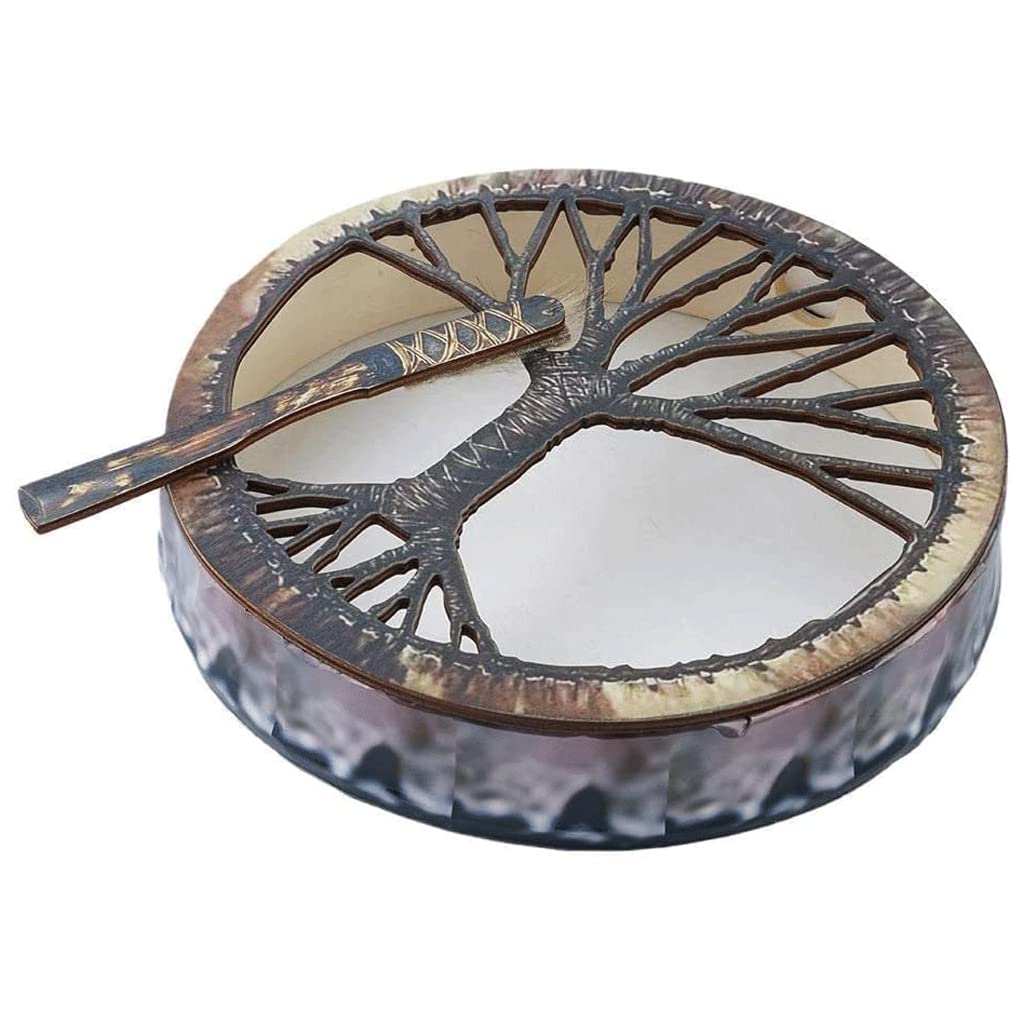 LIOONS Unique Tambour chaman Tambour chaman Traditionnel Arbre de Vie Tambour à Main Tambour en Bois avec bâtons Musique Tambour éthéré pour garçons et Filles Tambour à Langue Belle Voix