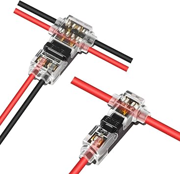 Kuject 20pc Low Voltage Wire Connectors, T Tap 3 Way Splice Wire Connectors, Quick Solderless Wire Connector for Automotive, Led Strip, Landscaping, 18-24AWG