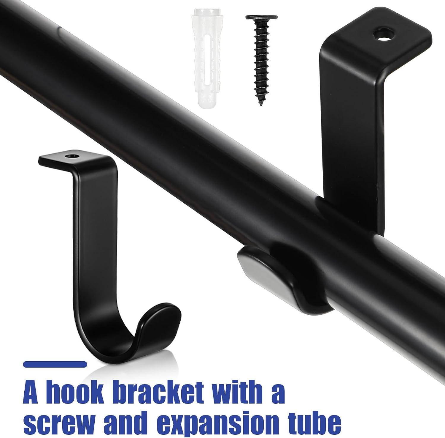 8 PCS Ceiling Curtain Rod Bracket Ceiling Mount Curtain Rod for 5/8-1 Inch Rods Heavy Duty Single Sturdy with Screws Anti-Rust for Living Room, Bedroom and Office Walls-Black