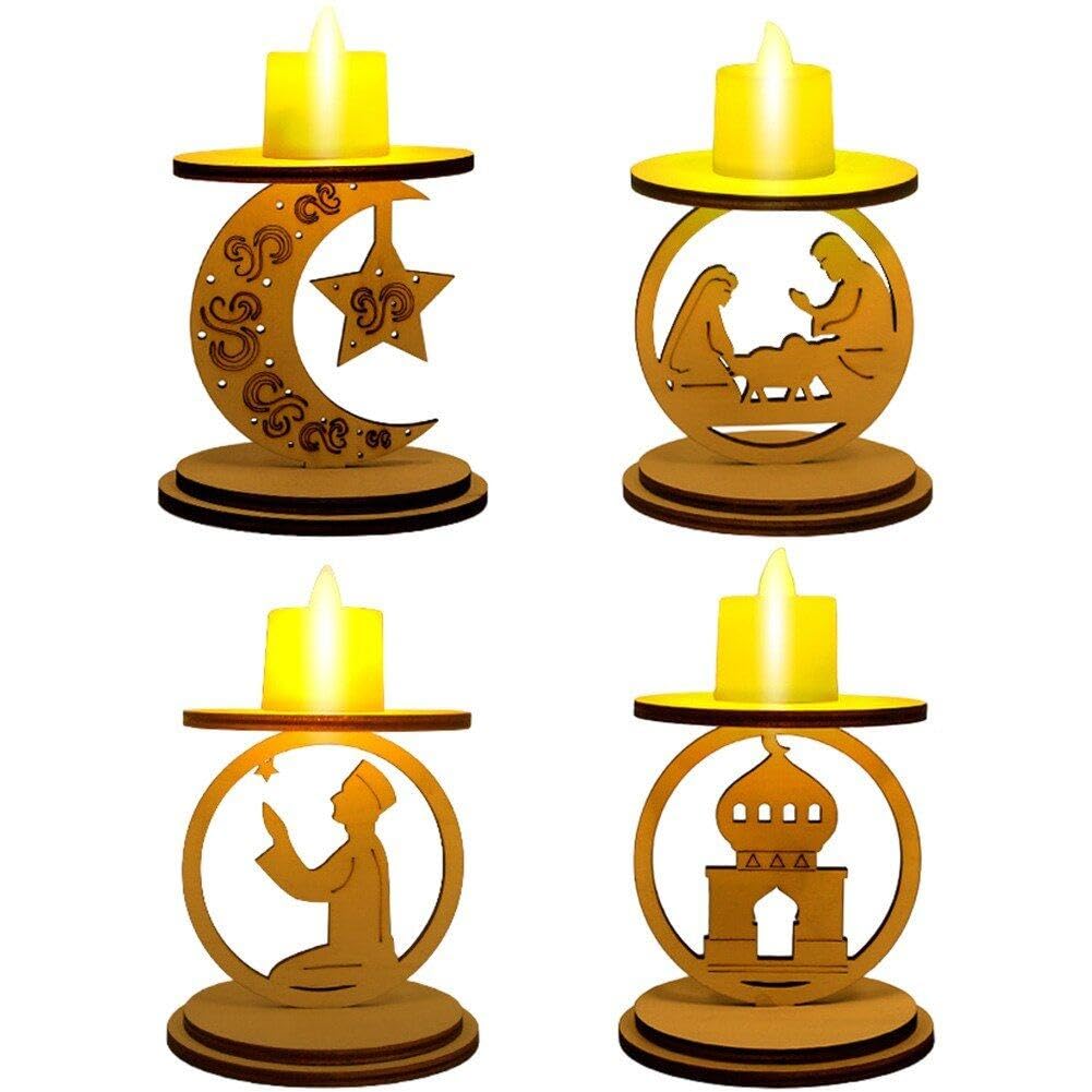 Lanterne Ramadan LED en bois Eid Mubarak bougeoir de table festif