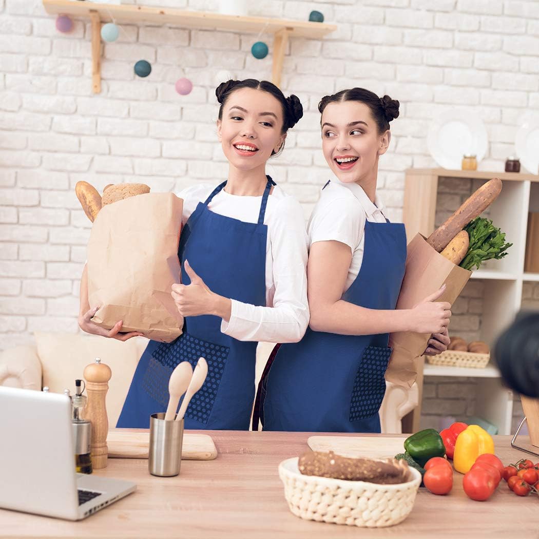 Total 6PCS Blue Bib Apron Adult with 2 Pockets for Women Men Chef Cooking Kitchen (6, Deep Blue) - Image 8