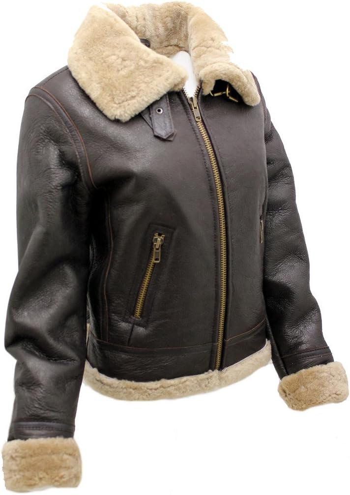 Women's Brown B3 WW2 Ginger Real Thick Sheepskin Leather Flying Jacket