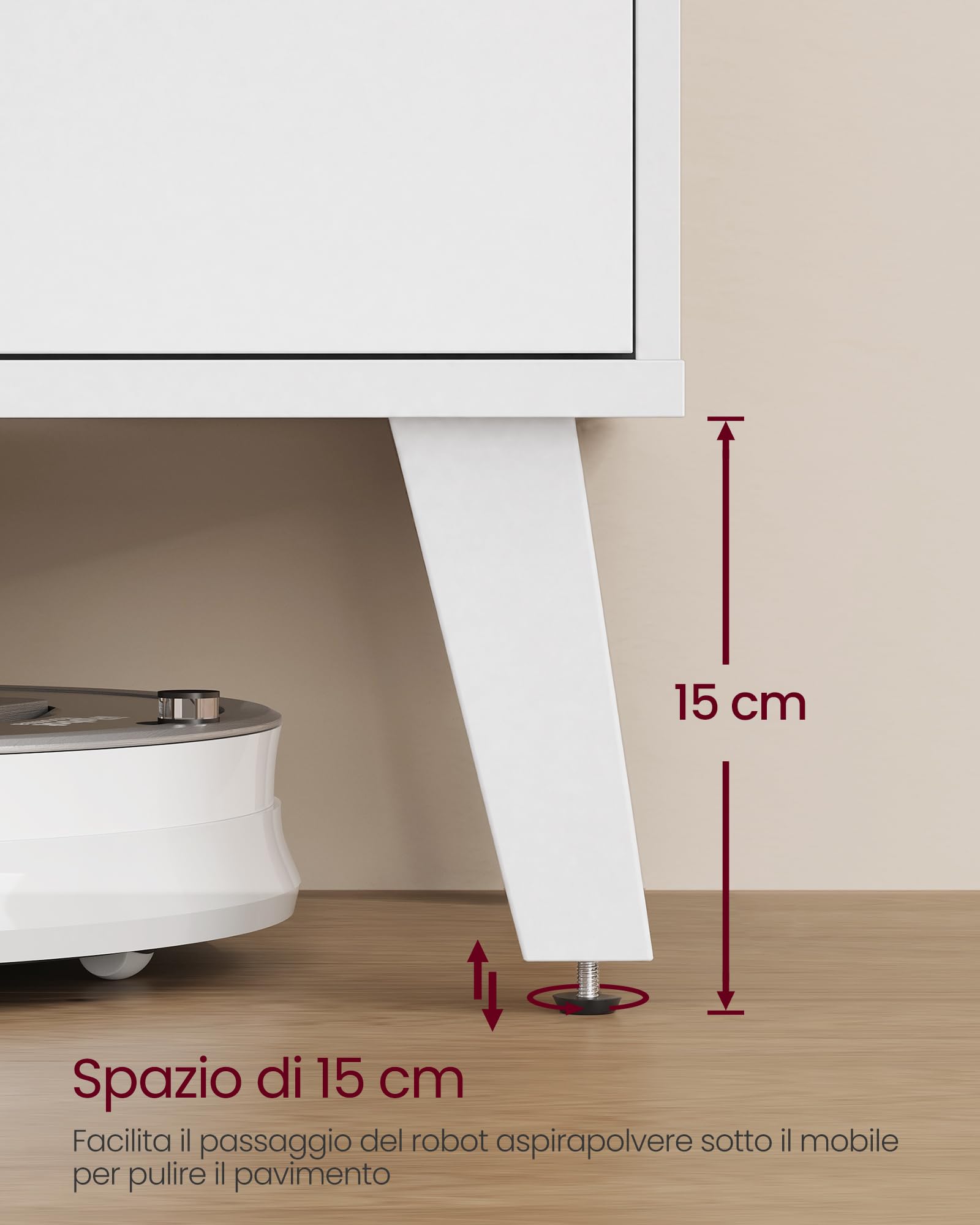 VASAGLE Mobile TV per Televisore fino a 65 Pollici, Armadietto per TV con 2 Ante, Ripiani Regolabili, Lungo 147 cm, per Soggiorno, Camera da Letto, Bianco LTV556W101