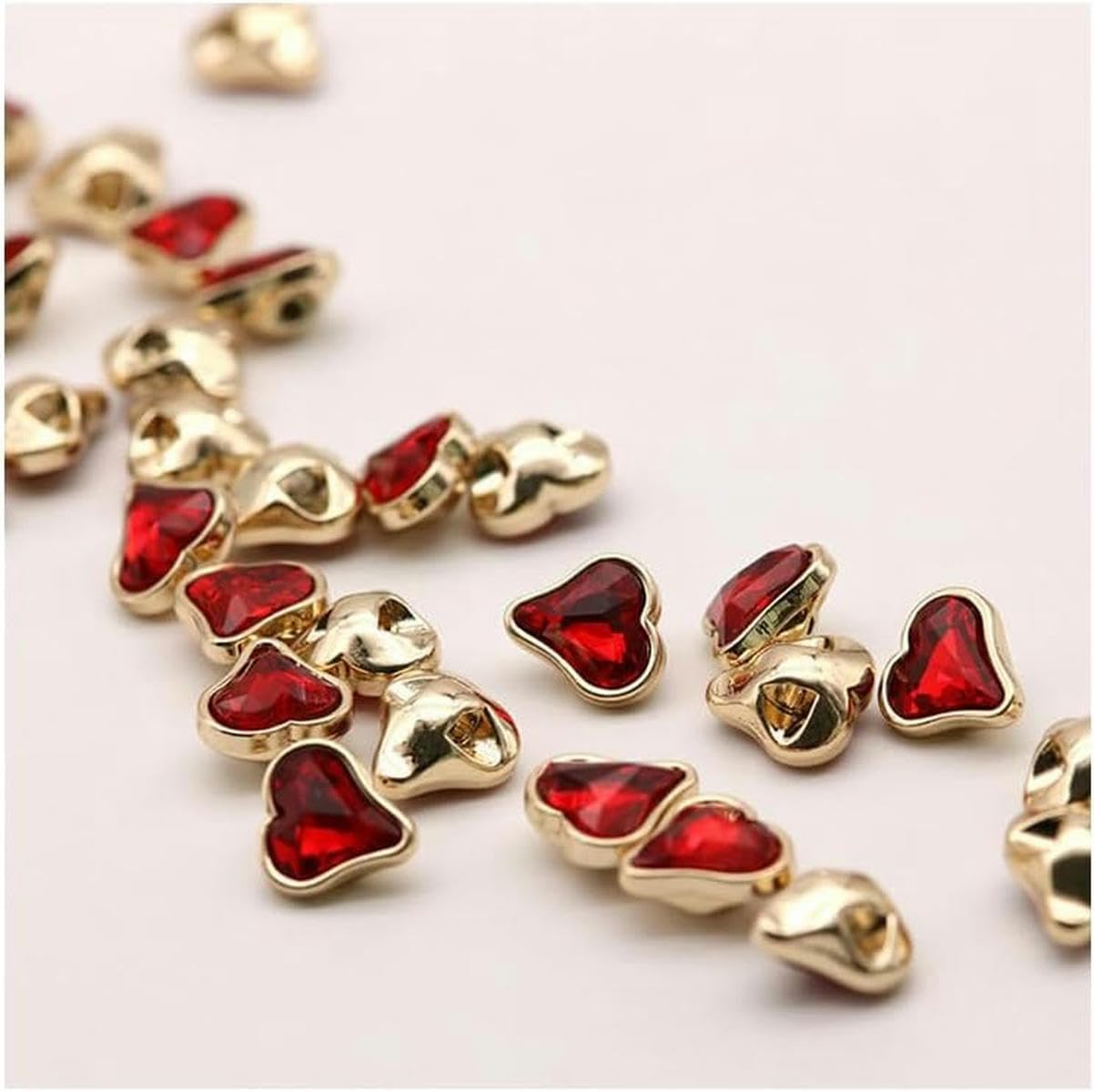 11 mm 50 pezzi serie cuore pesca CRYSTAL bottoni a forma di cuore dorato con strass in metallo per cucire bottoni con gambo strass-cuore CRYSTAL rosso-50 pezzi 11 mm