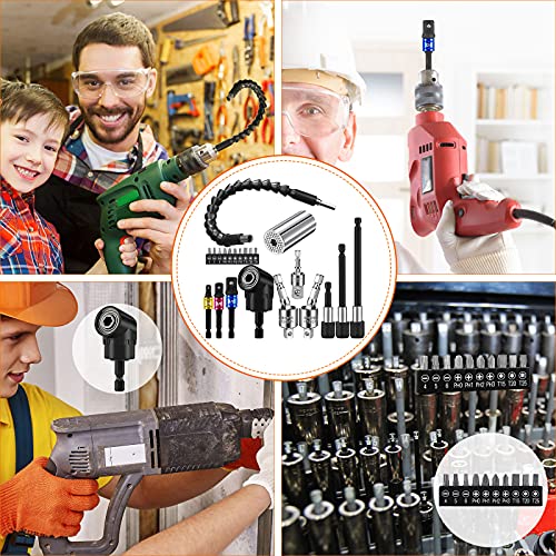 22 Flexible Drill Extension Hex Shank Drill Bit Kit Rotatable Joint Socket 1/4 3/8 1/2 Inch Hex Socket Adapter Socket Bendable Drill Bit Extension Screwdriver 105 Degree Angle Drill Bit Extension #TOP6