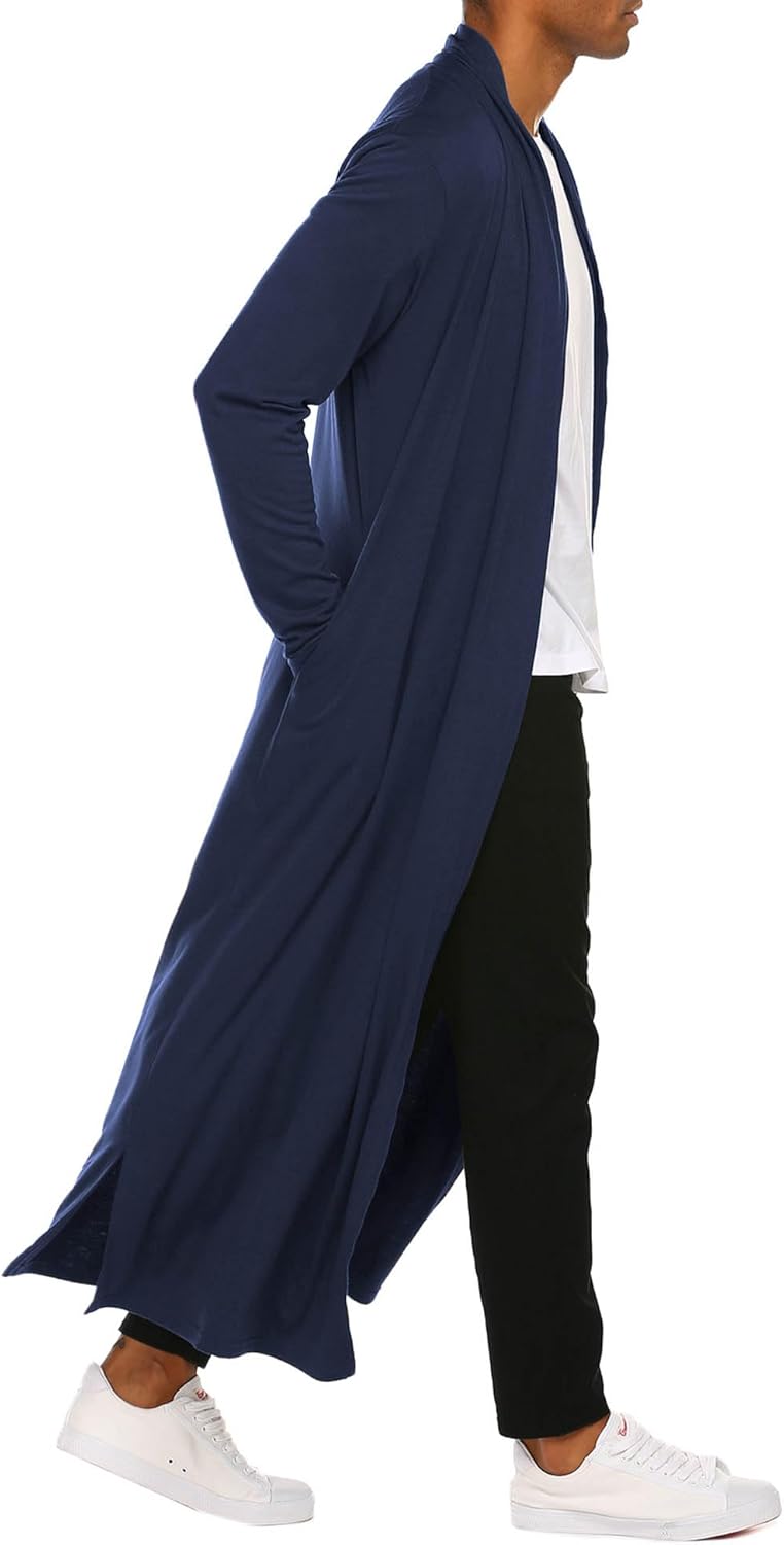 COOFANDY Men's Lightweight Ruffle Shawl Collar Cardigan Open Front Long Length Drape Cape Overcoat - Image 4