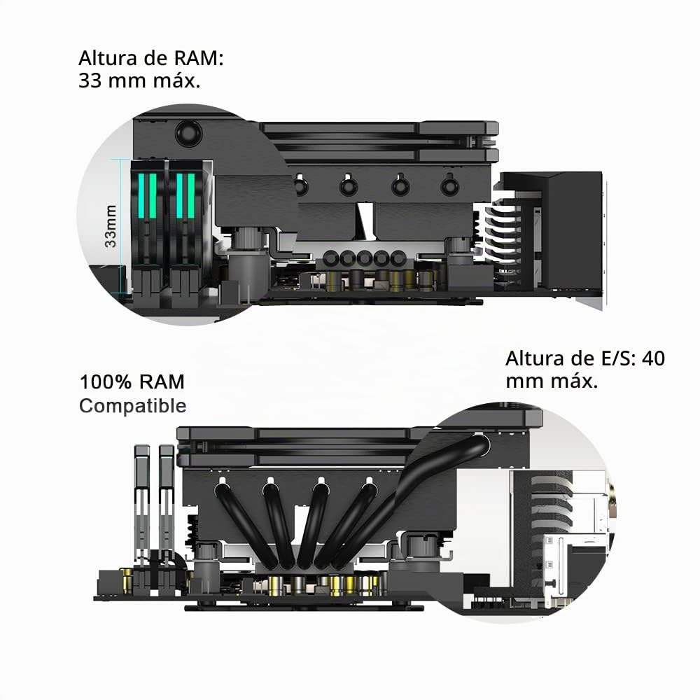 ID-COOLING IS-55 Negro 57mm Low Profile CPU enfriador, 5 Heatpipes | Ventilador delgado de 120 × 120 × 15 mm, admite Intel LGA1851/1700/1200/115X y AMD AM4/AM5 para estructuras compactas.