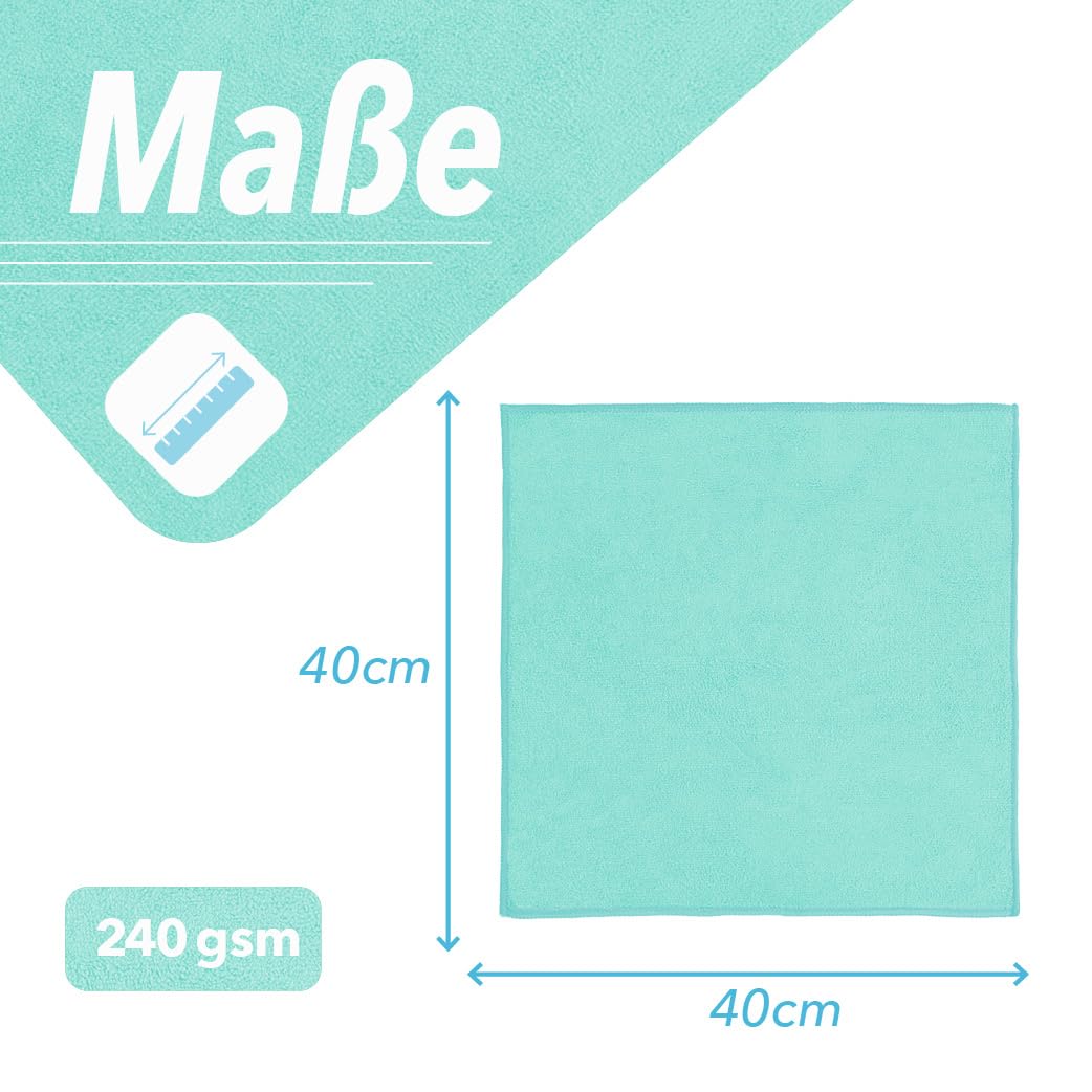 G.I.V. 50x Mikrofaser Reinigungstücher Hellblau 250gsm - Microfasertücher 40x40cm, Streifenfrei & Saugstark - Lappen für Haushalt, Gastronomie, Auto, Werkstatt - Putztücher 4-Farb-System