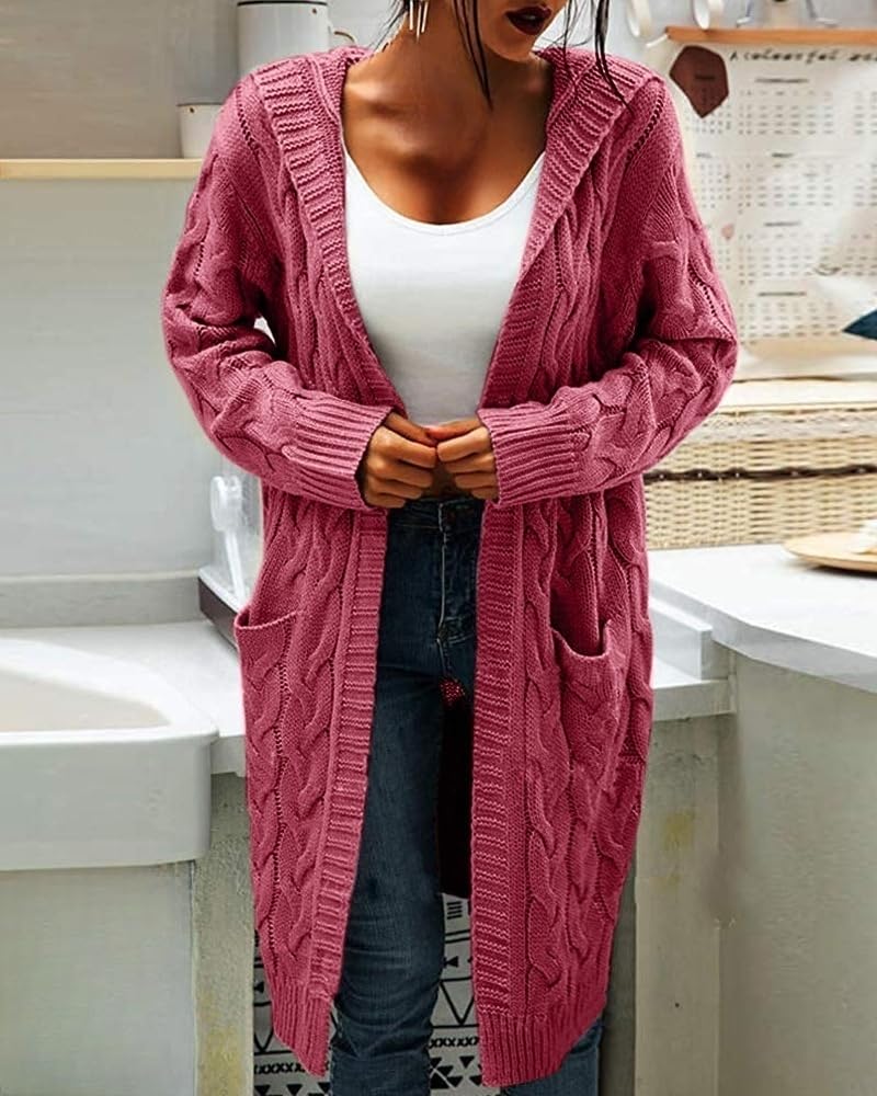 Gilet Long À Capuche pour Femme avec Poches en Grosse Maille Manches Longues Élégant Idéal pour L'Automne et l'hiver Veste De Transition Décontractée Au Quotidien Rose Poudré Taille 3XL