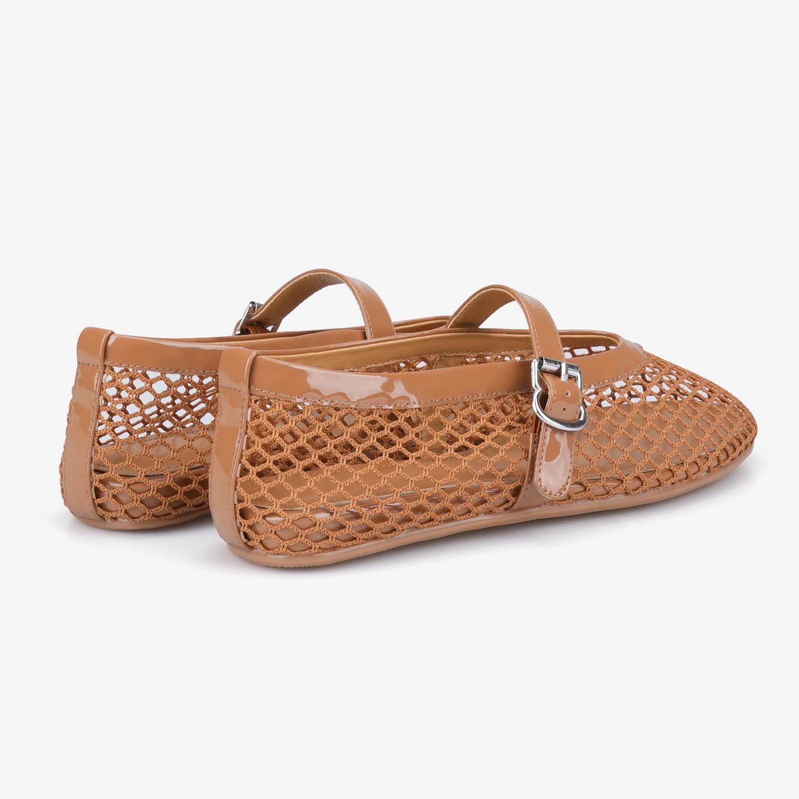 Adrizzlein Ballerines plates en maille pour femme avec sangle à boucle - Large largeur - Style décontracté - Pour l'été