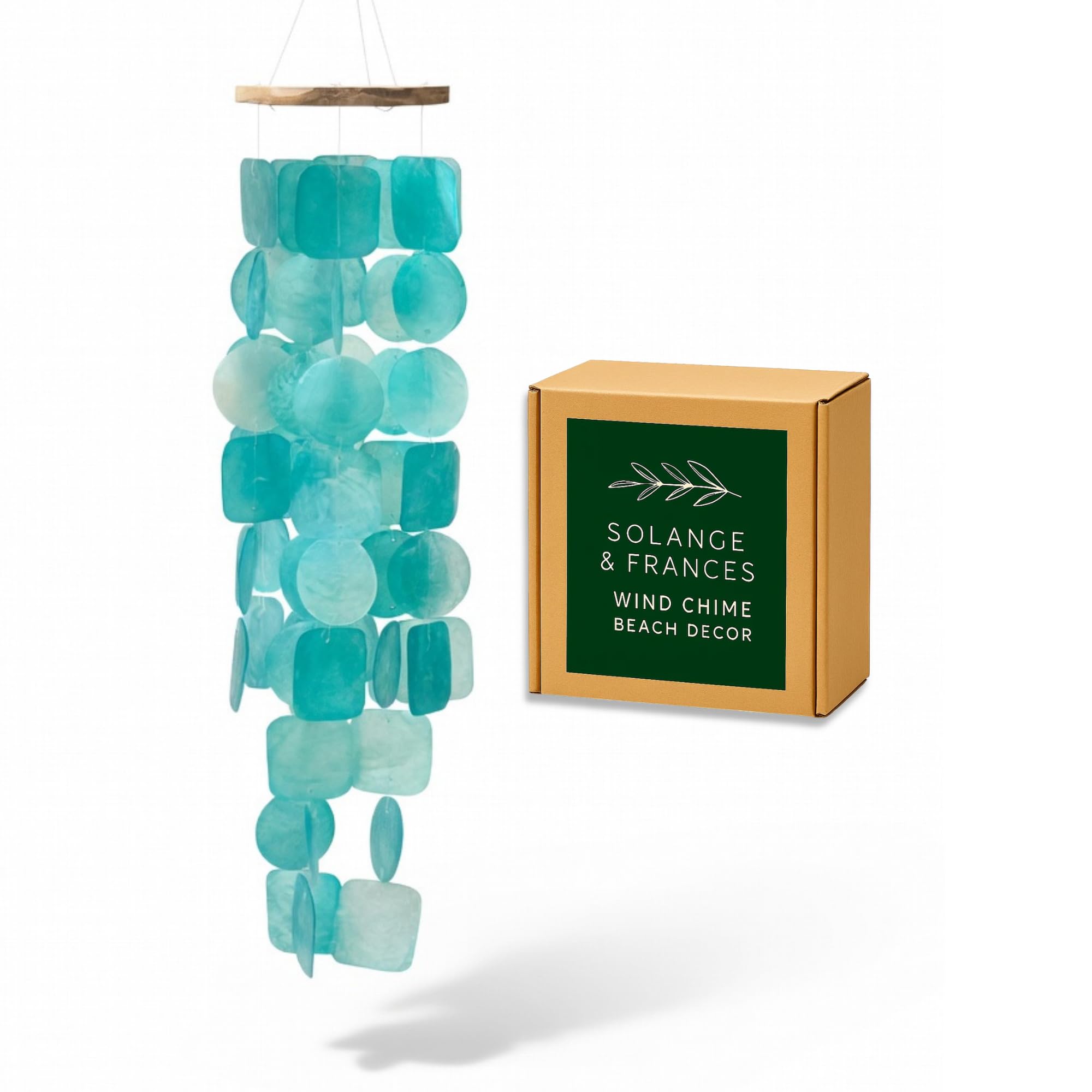 Turquoise Wind Chimes for Outside, Coastal Home Decor | Handcrafted Capiz Shell Wind Chimes Coastal Home Decor Outdoor Beach Decor Gifts for Women-image-34
