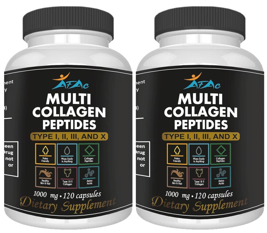 VITAMISAN 2-Pack Multi Collagen Plus Pills (Type I, II, III, X) for Anti-Aging, Hair, Skin, Nails and Joint Support, 80 Day Supply 240 Capsules