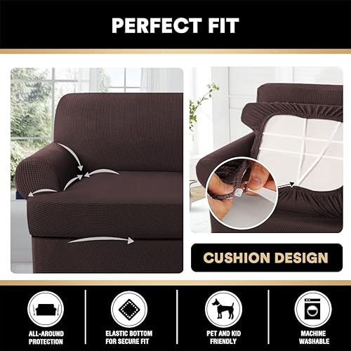 Miniatura 4 de PrinceDeco Funda de sofá con cojín en forma de T, 4 piezas, fundas de sofá suaves para sofá con cojín en T, protector de muebles con 3 fundas