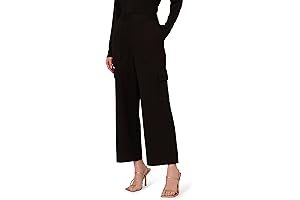 Women's Black Ponte Knit Wide Leg Cargo Pull On Pant