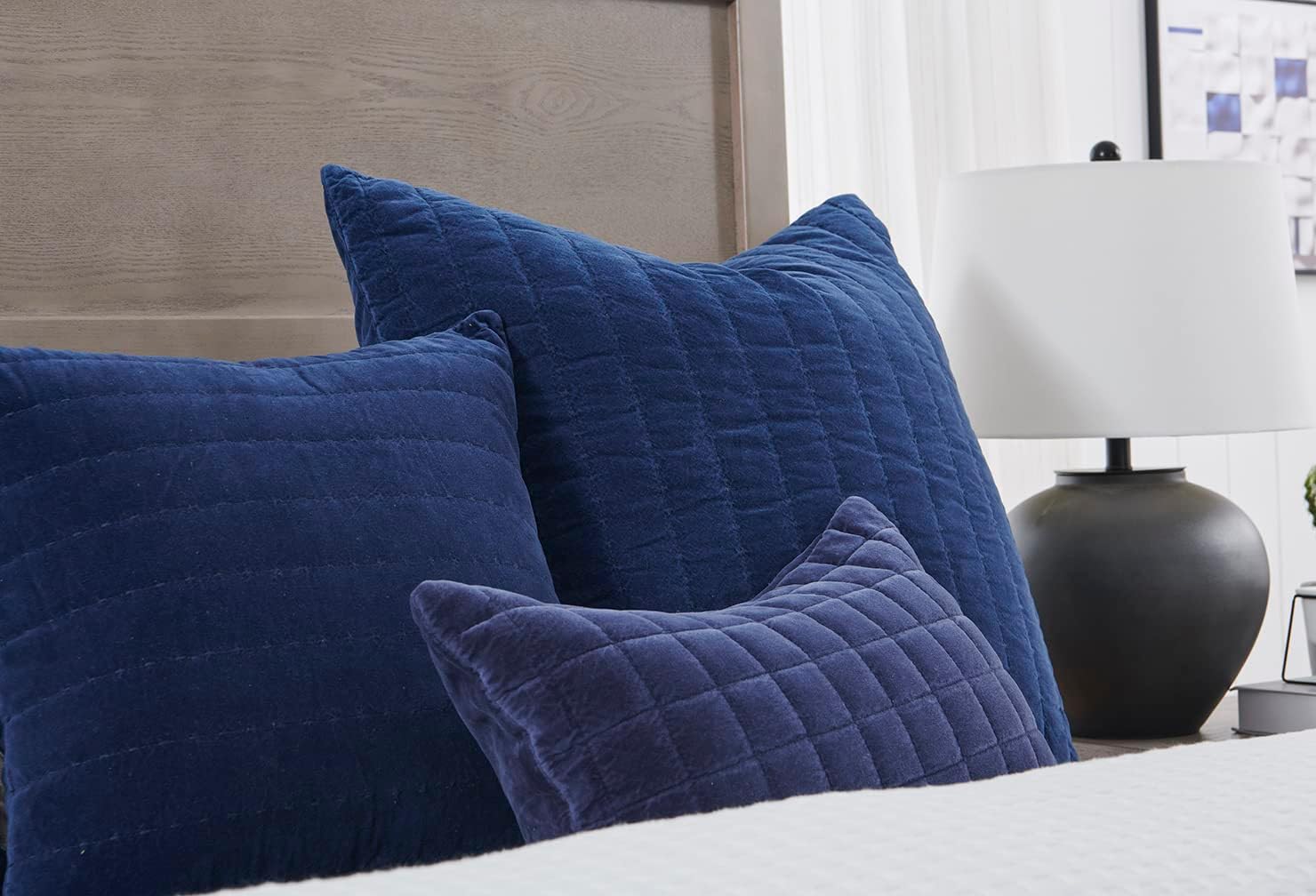 COCOPLOCUE Pillow Covers 26x26 Set of 2 Thicken Cotton Euro Shams with Hidden Zipper Decorative Quilted Throw Pillow Cover Lagre Cushion Cover for Sofa Couch Bedroom,Navy Blue