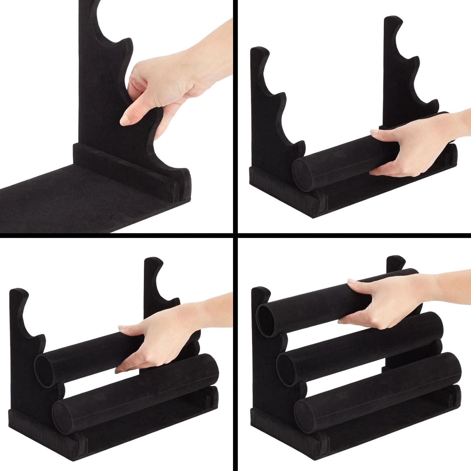 Juvale 3-Tier Velvet Bracelet Holder Stand - Soft Velvet Jewelry Organizer & Display - Secure Detachable Multi-Tier Bracelet Storage - Compact Necklace Holder & Bangle Rack - Black, 12 x 9 x 7 in