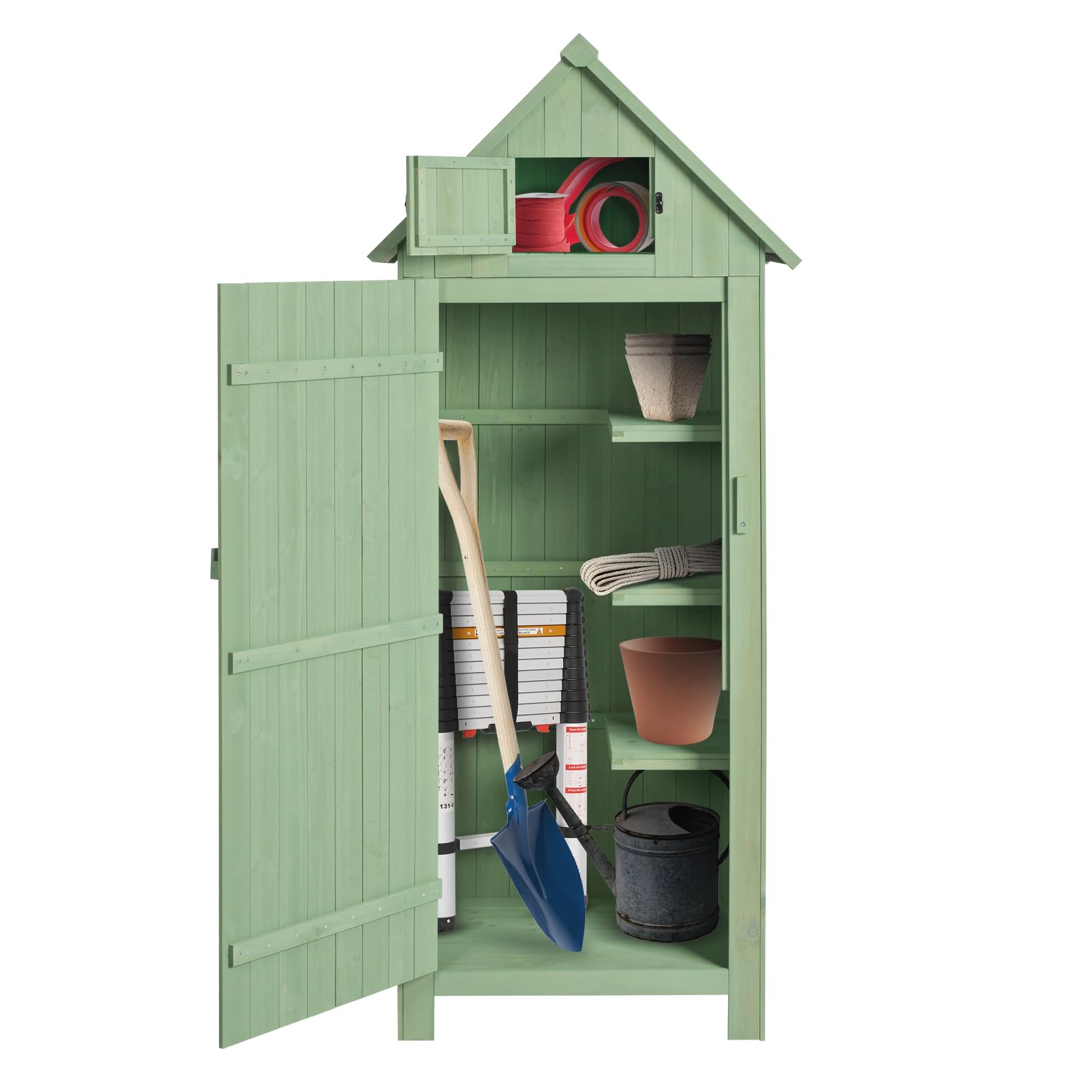 Outopee Wooden Garden Shed with Single Door and Slope Roof, Outdoor Storage Shed, Waterproof Utility Wooden Lockers, 77 x 54.3 x 179 cm, Green — view 3