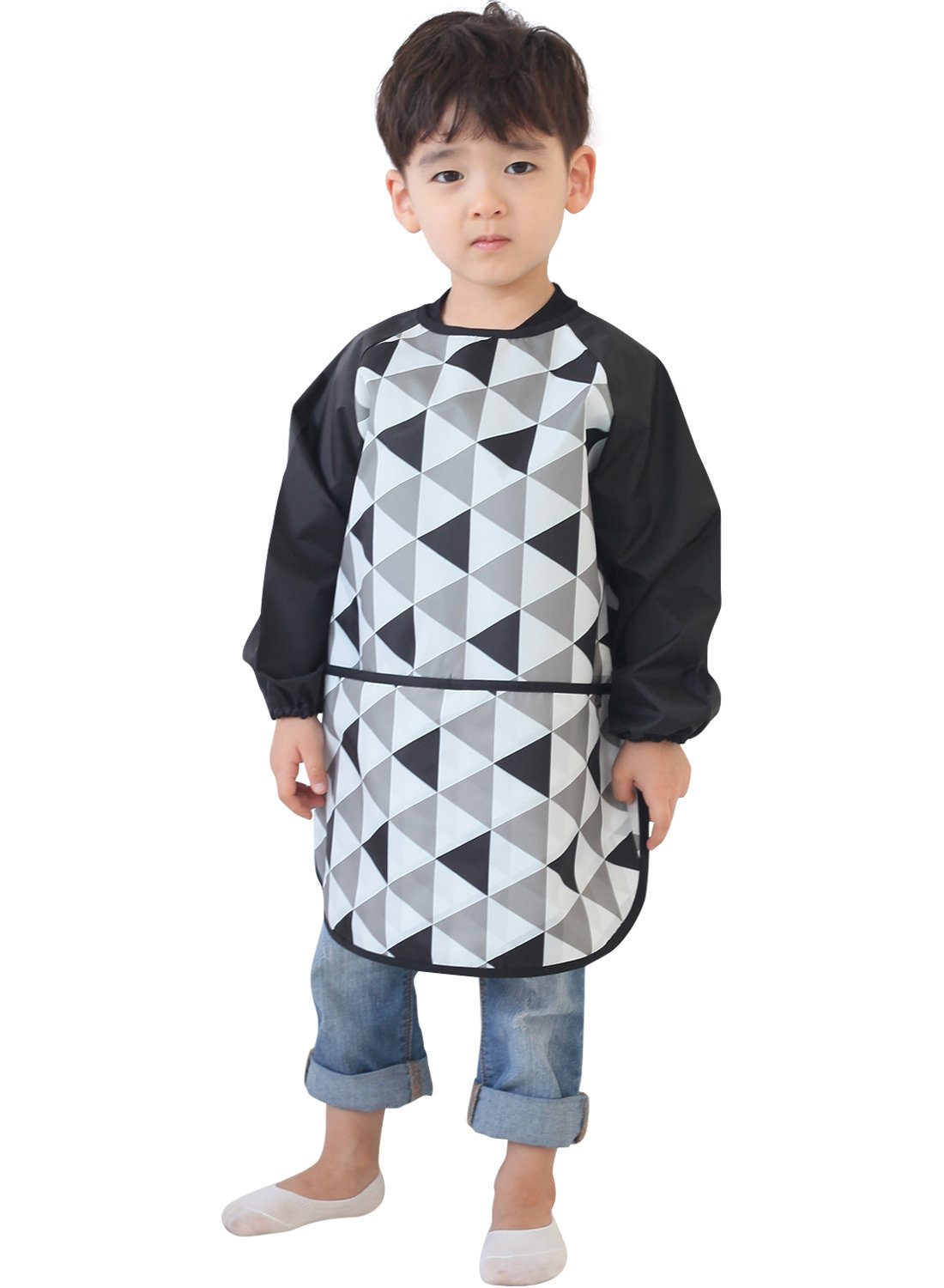 Plie Waterproof Kids Art Smocks 37 Colors (Age 1-10, S-XXL Size), Black Triangle (21-S)