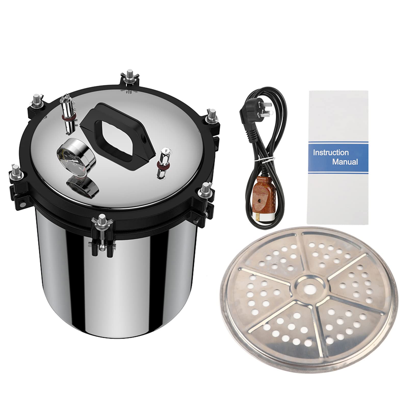 Autoclave de acero inoxidable, apagado automático, 18 L, autoclave de vapor para recipiente de vidrio