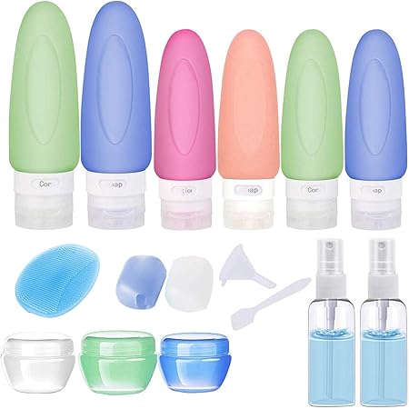 POLENTAT 17 Pcs Silicone Travel Bottles Set, TSA Approved Travel Size Containers for Toiletries for Shampoo Leak-proof Travel Accessories Containers with Tag