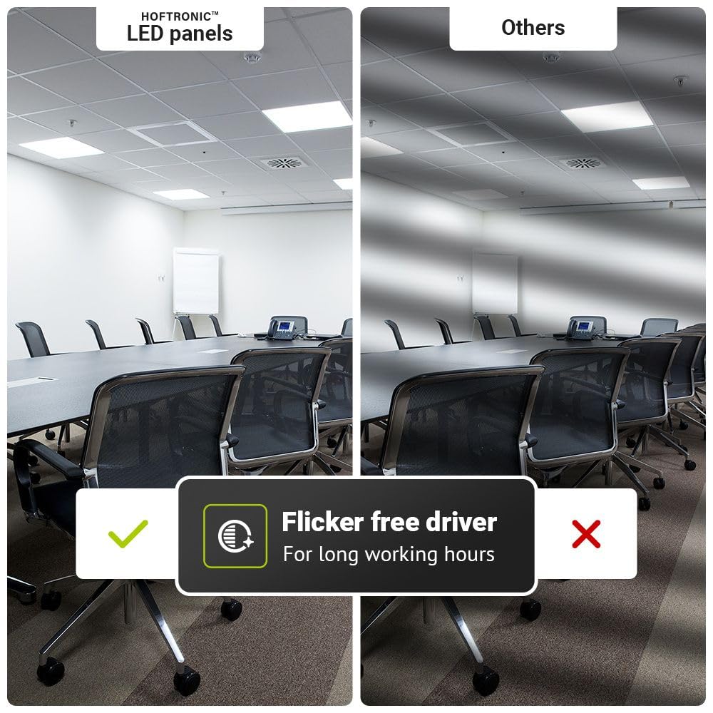 HOFTRONIC - Dalle LED 60x60 - UGR<19 Blendschutz - 4000K Blanc neutre - 36 Watt 4860 Lumen (135lm/W) Dali Driver - Panneau - Sans scintillement - Panneau lumineux - Panneau à led