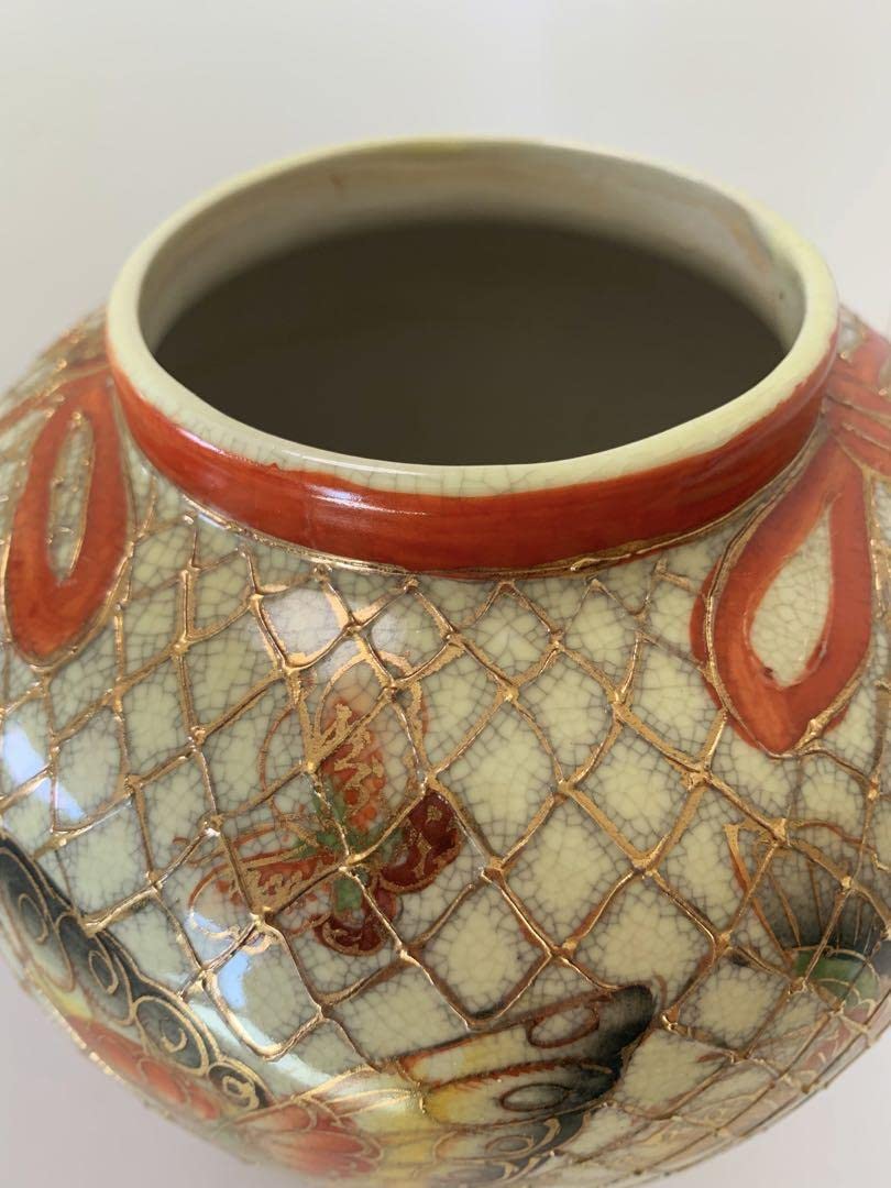 Amazon.co.jp: 骨董時代もの金の網目に蝶々花瓶花入古い物古い花瓶