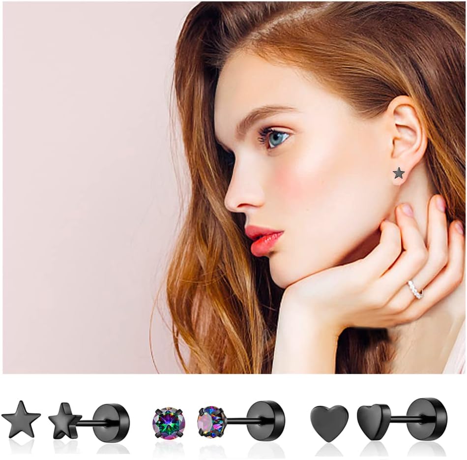 18 Pairs Samll Stud Earrings for Women Men 316L Surgical Stainless Steel Hypoallergenic Flatback Earrings Cubic Zirconia Earring Studs for Gilr,Black Silver Gold 20G Earrings for Cartilage Tragus Helix Lobe Conch Piercing Jewelry - Image 4