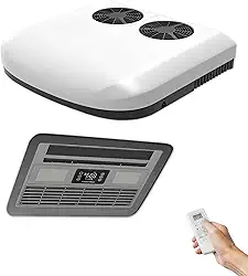 Ar condicionado RV 12V, unidade A/C de teto de resfriamento rápido de 13000 BTU, ar condicionado de trailer de baixo ruído de 12 volts para trailer, caminhão, carro, caravana, trailers, tratores, van