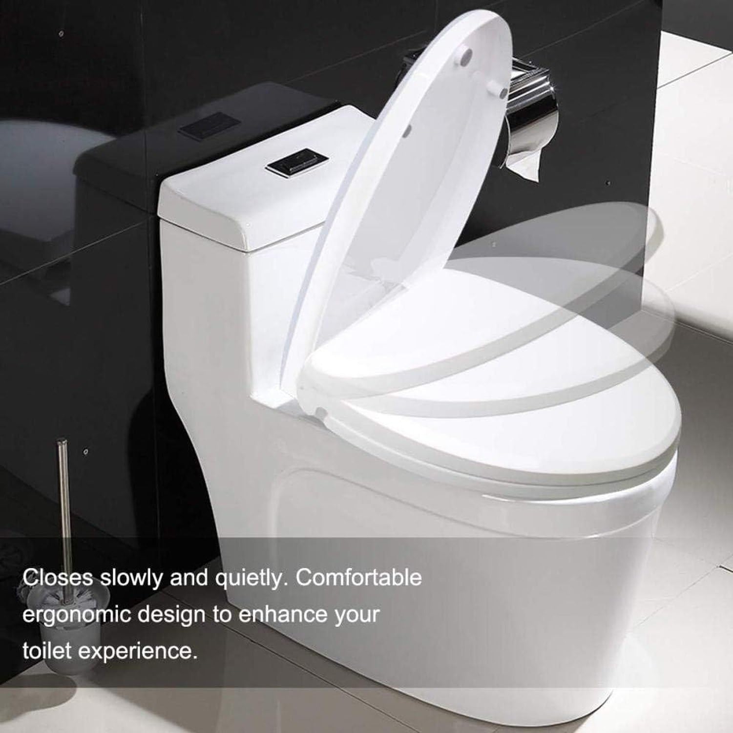 Copriwater Sedile WC Soft Close Quadrato Rumoroso con Chiusura Ammortizzata per WC, Muto e Antiscivolo, Spessore Accresciuto 41-48x36,5 cm
